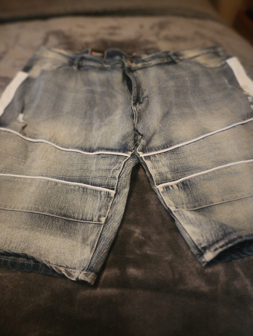Men's Washed Blue Denim Cargo Shorts